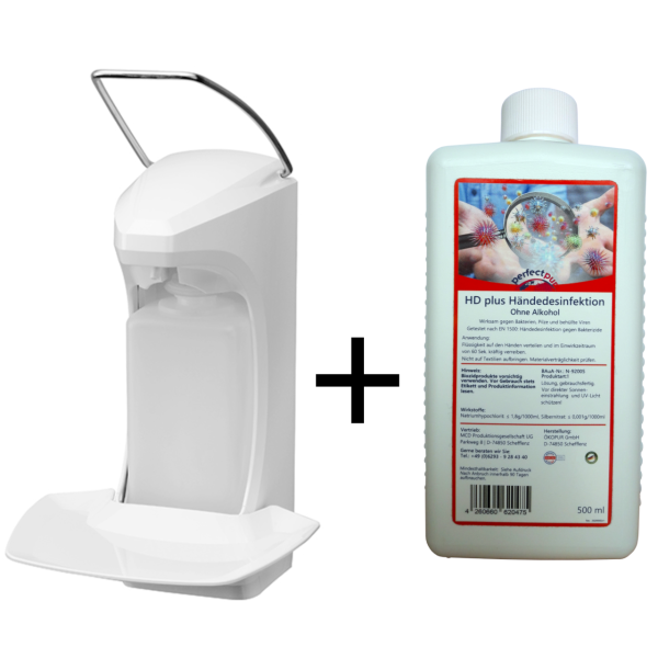 White elbow-operated wall dispenser (for square bottle)